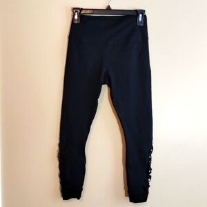 Fabletics PowerHold Leggings with Mesh Lace-Up Pattern, Black, XS - EUC